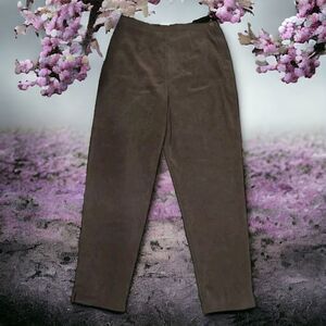 Studio C Women's Faux Suede Pants Size 16 Brown Side Zipper Elastic Waist Slits.